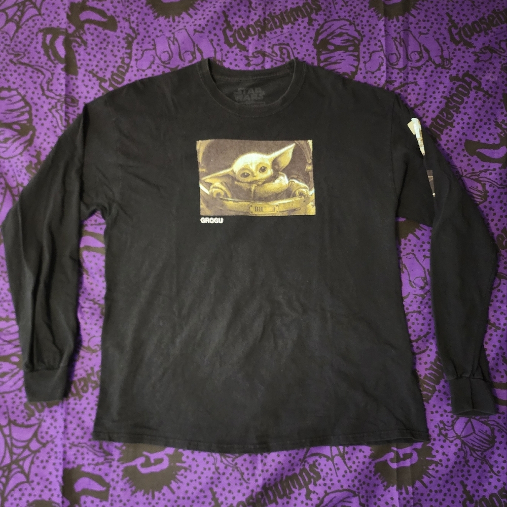 StarWars Black Long Sleeve Shirt with Grogu Graphic Print